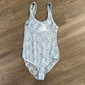 New S light blue sheer lace lingerie bodysuit